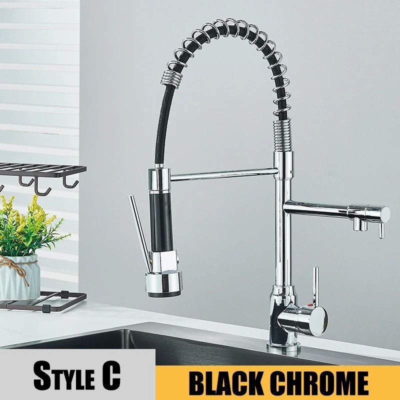 Pull Down Kitchen Sink Faucet Hot And Cold Mixer With Dual Spout And 360 Rotation 4