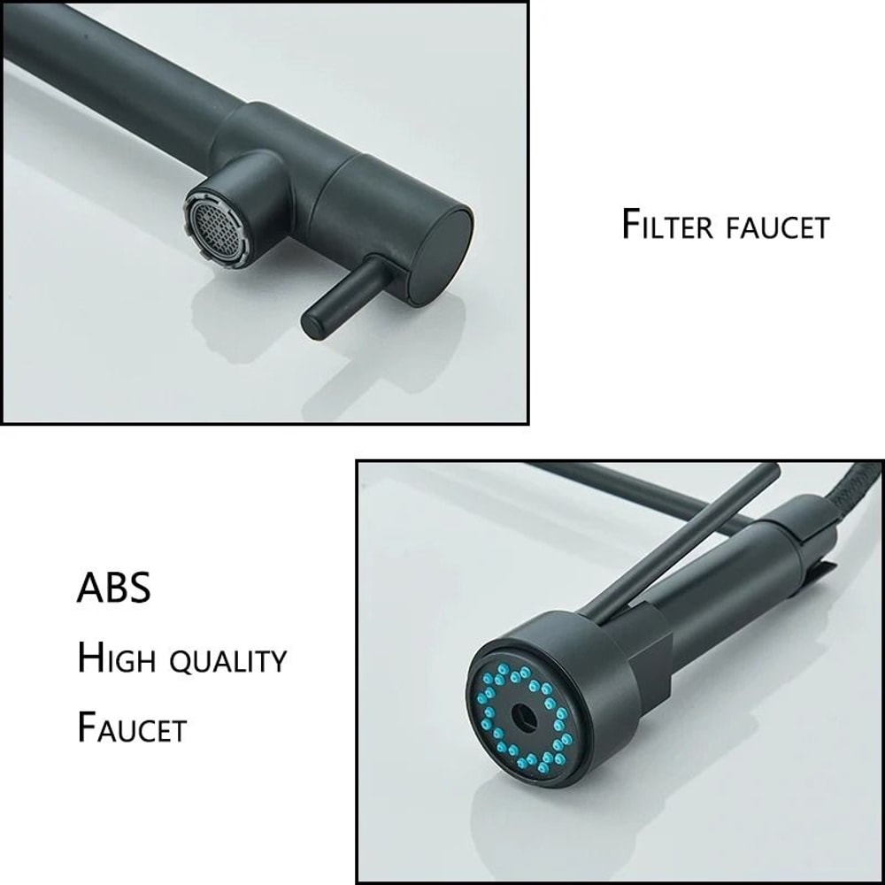 Pull Down Kitchen Sink Faucet Hot And Cold Mixer With Dual Spout And 360 Rotation 7