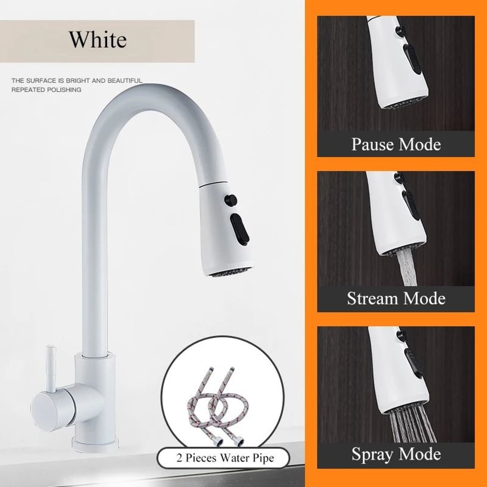 Pull Out Kitchen Faucet Silver Single Handle Swivel Sprayer Sink Water Mixer Tap 5