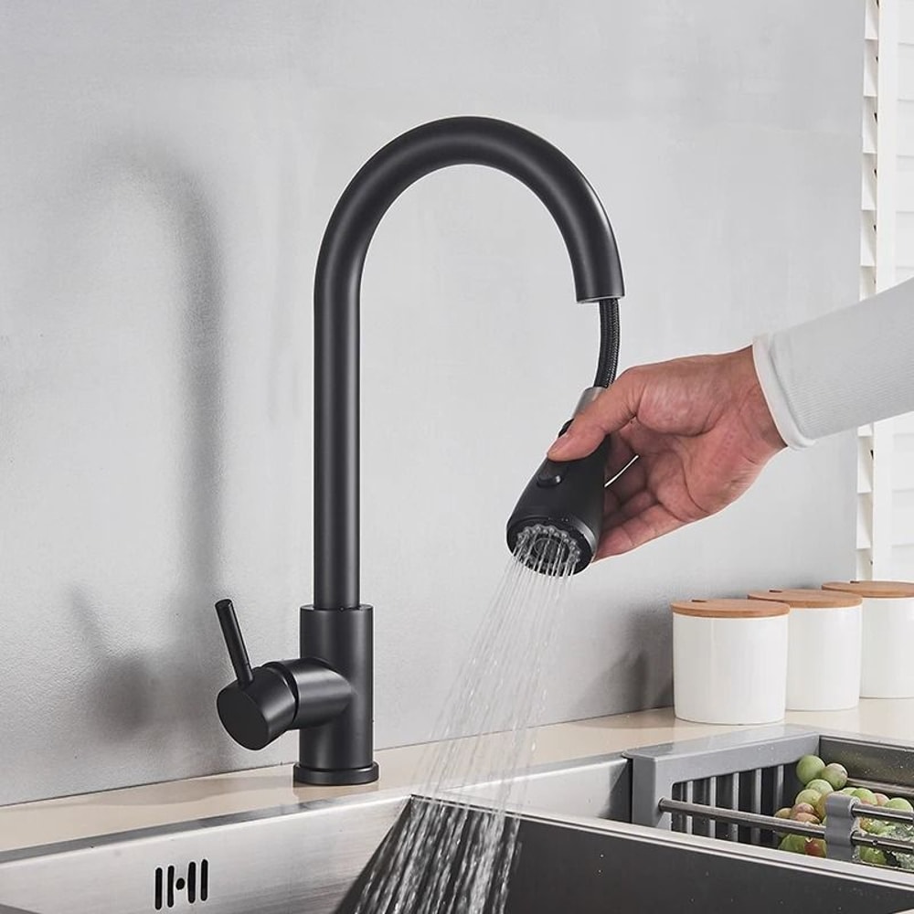 Pull Out Kitchen Faucet Silver Single Handle Swivel Sprayer Sink Water Mixer Tap 10