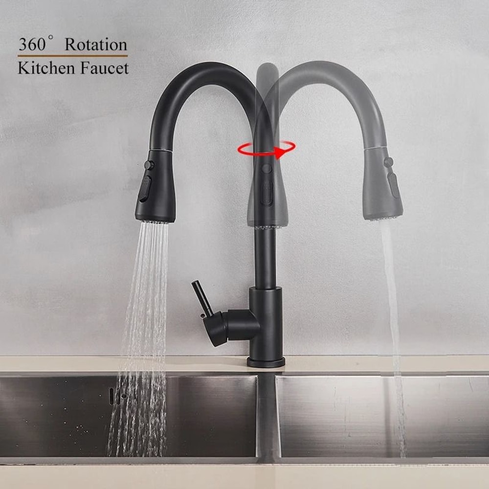 Pull Out Kitchen Faucet Silver Single Handle Swivel Sprayer Sink Water Mixer Tap 11