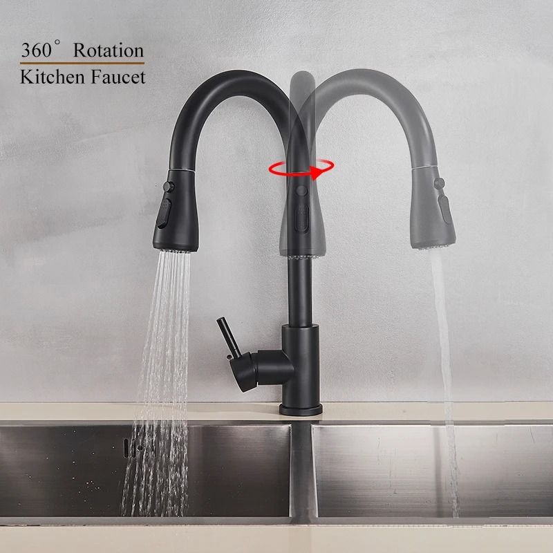 Pull Out Kitchen Faucet Silver Single Handle Swivel Sprayer Sink Water Mixer Tap 11