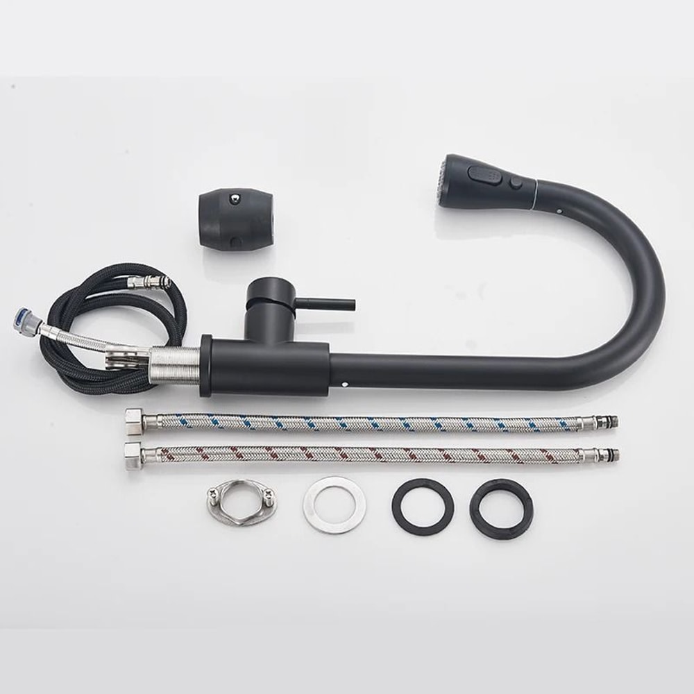 Pull Out Kitchen Faucet Silver Single Handle Swivel Sprayer Sink Water Mixer Tap 8