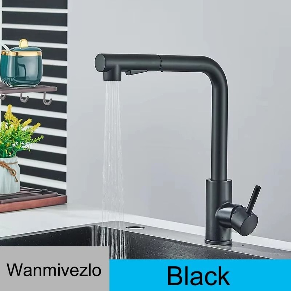 Pull Out Kitchen Sink Faucet Stainless Steel Hot Cold Mixer Tap With Two Mode Sprayer 1