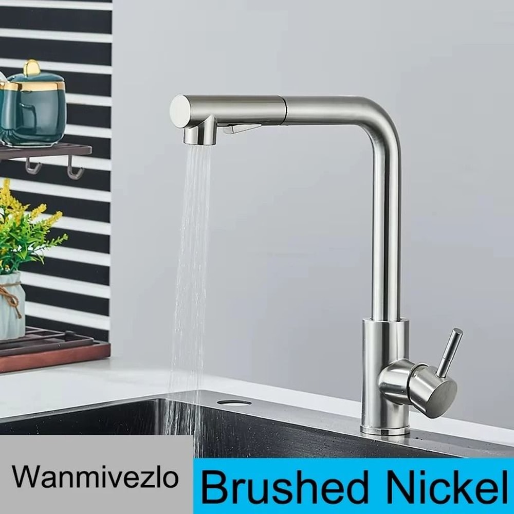 Pull Out Kitchen Sink Faucet Stainless Steel Hot Cold Mixer Tap With Two Mode Sprayer 2