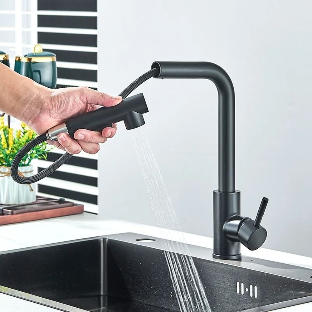 Pull Out Kitchen Sink Faucet Stainless Steel Hot Cold Mixer Tap With Two Mode Sprayer 5