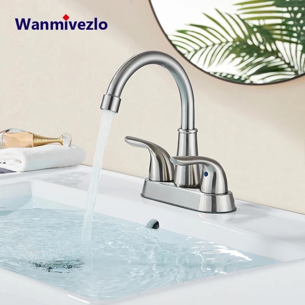 Wanmivezlo Basin Faucet Brass Double Handle Hot And Cold Water Wash Basin Tap 7