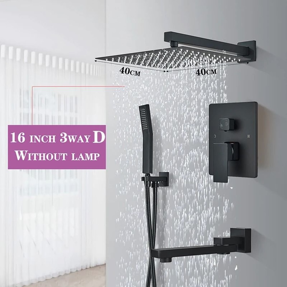 Matte Black Rainfall Shower Set Wall Mounted Bathroom Shower Faucet With LED Shower Head Mixer Tap 1
