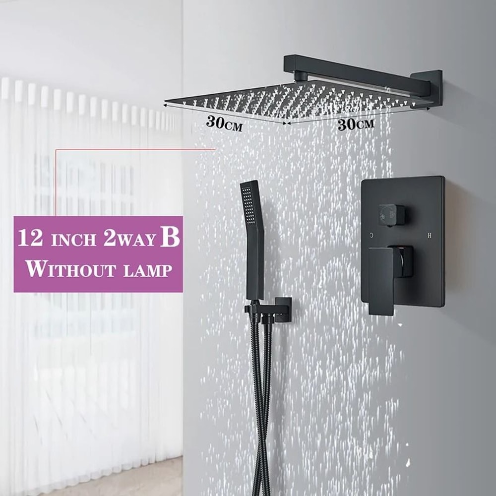 Matte Black Rainfall Shower Set Wall Mounted Bathroom Shower Faucet With LED Shower Head Mixer Tap 7