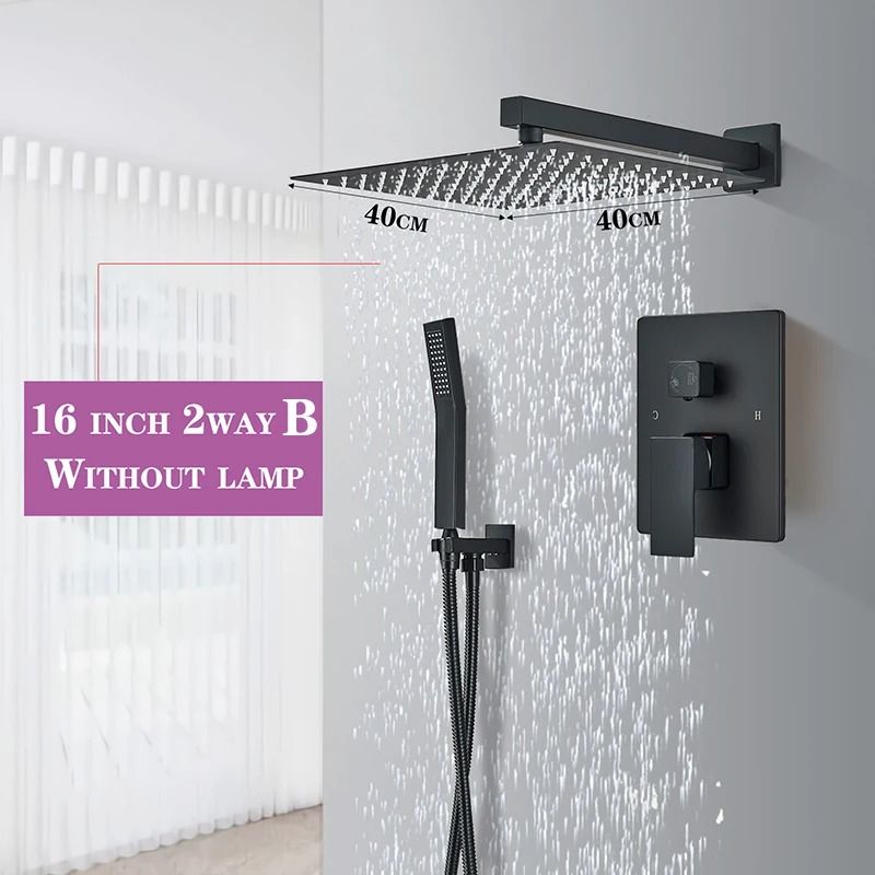 Matte Black Rainfall Shower Set Wall Mounted Bathroom Shower Faucet With LED Shower Head Mixer Tap 8