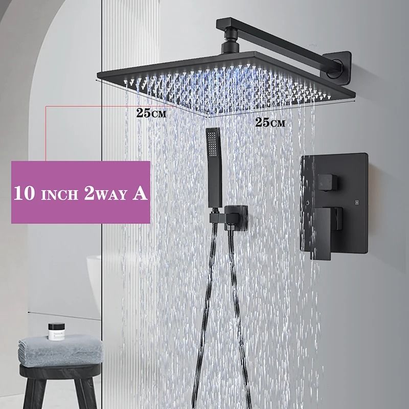 Matte Black Rainfall Shower Set Wall Mounted Bathroom Shower Faucet With LED Shower Head Mixer Tap 2