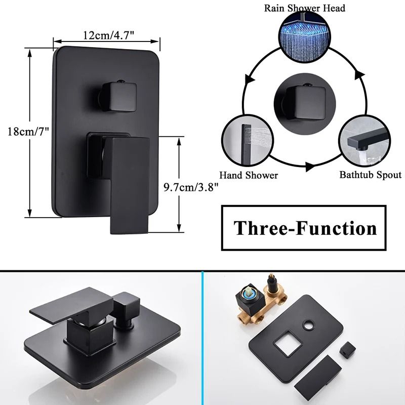 Matte Black Rainfall Shower Set Wall Mounted Bathroom Shower Faucet With LED Shower Head Mixer Tap 1