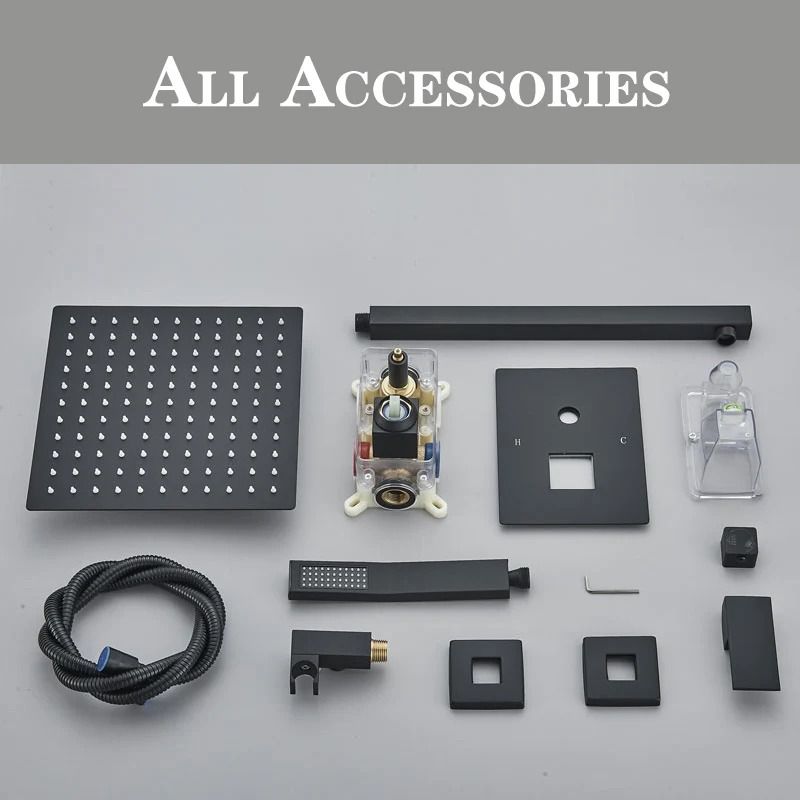 Matte Black Rainfall Shower Set Wall Mounted Bathroom Shower Faucet With LED Shower Head Mixer Tap 1