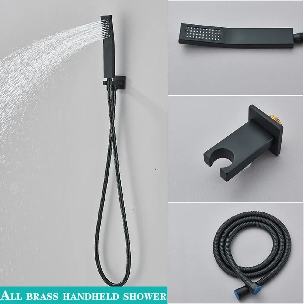 Matte Black Rainfall Shower Set Wall Mounted Bathroom Shower Faucet With LED Shower Head Mixer Tap 1