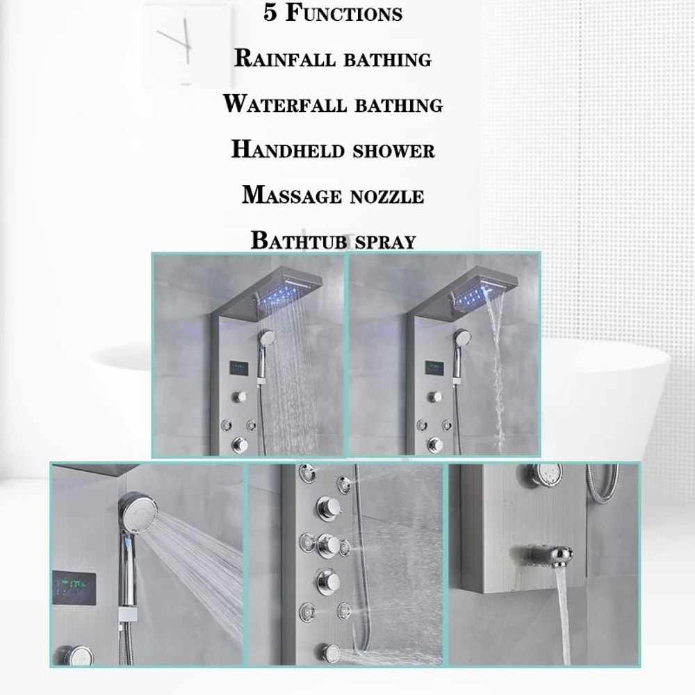 LED Shower Panel System Rainfall Bathroom Shower Faucet Set With Temperature Display And Massage Sp 11