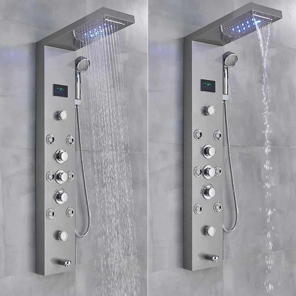 LED Shower Panel System Rainfall Bathroom Shower Faucet Set With Temperature Display And Massage Sp 12