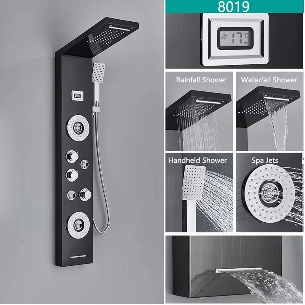 LED Shower Panel System Rainfall Bathroom Shower Faucet Set With Temperature Display And Massage Sp 8