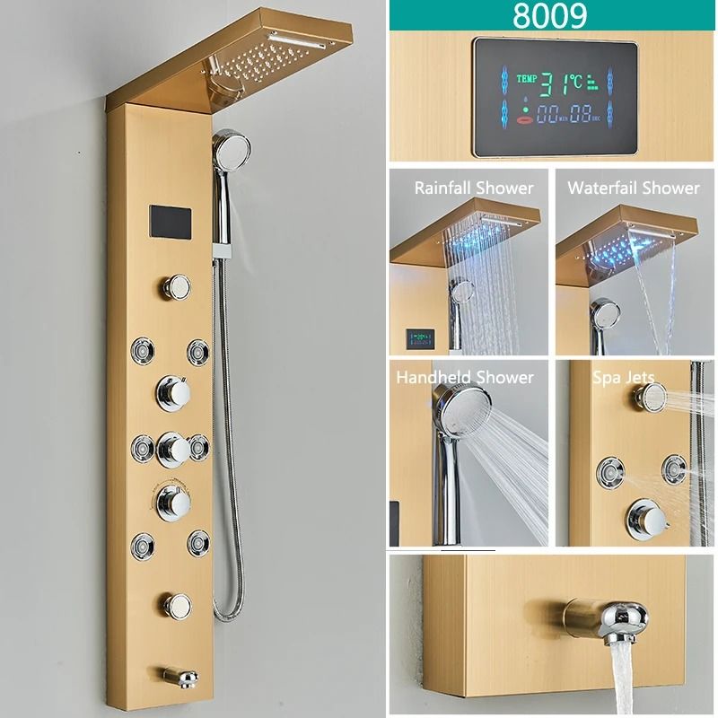 LED Shower Panel System Rainfall Bathroom Shower Faucet Set With Temperature Display And Massage Sp 4