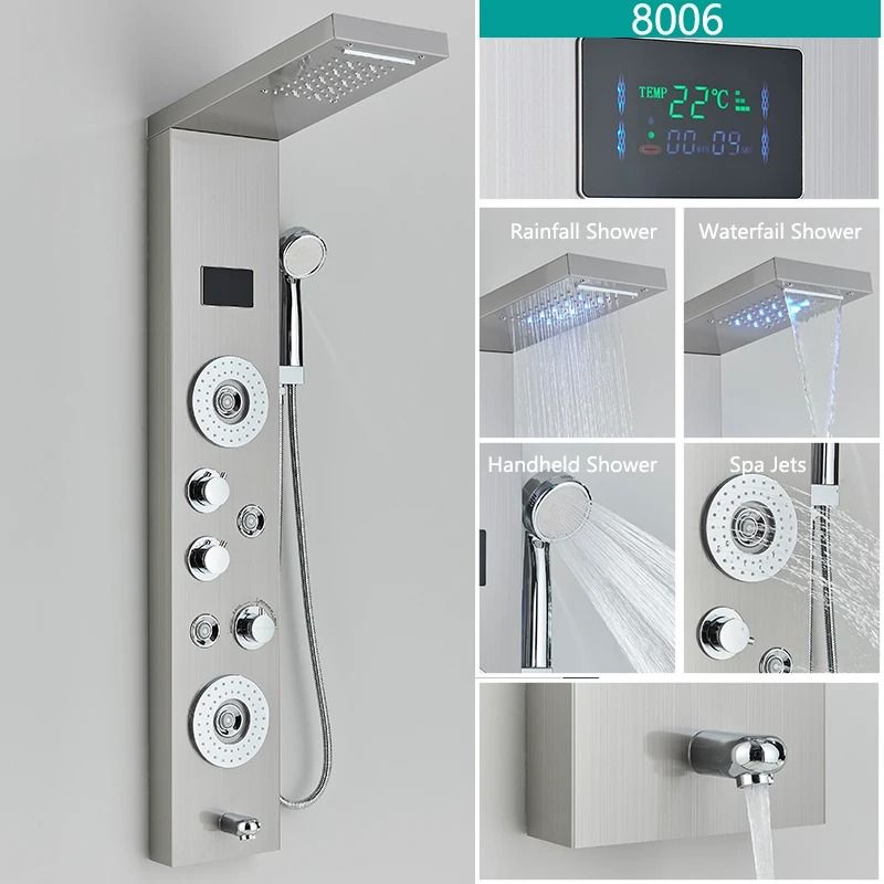 LED Shower Panel System Rainfall Bathroom Shower Faucet Set With Temperature Display And Massage Sp 5