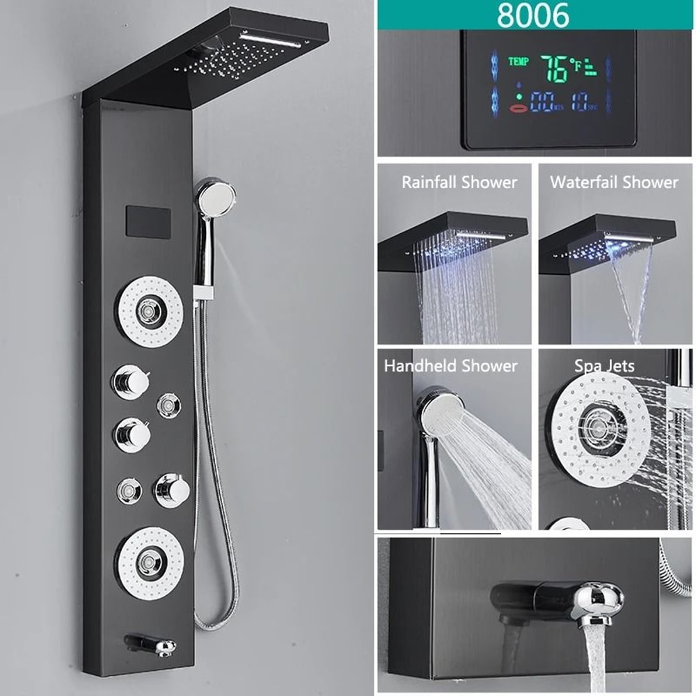 LED Shower Panel System Rainfall Bathroom Shower Faucet Set With Temperature Display And Massage Sp 6