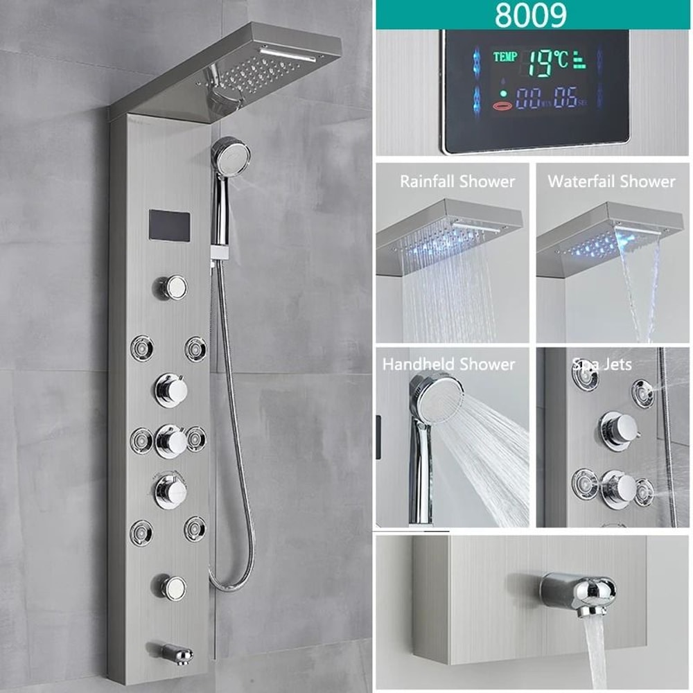 LED Shower Panel System Rainfall Bathroom Shower Faucet Set With Temperature Display And Massage Sp 2