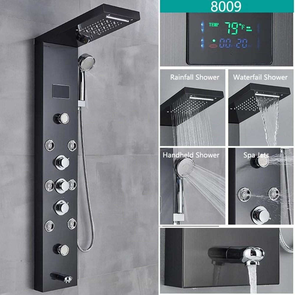 LED Shower Panel System Rainfall Bathroom Shower Faucet Set With Temperature Display And Massage Sp 3