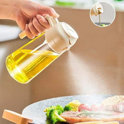 2 in 1 oil sprayer bottle 500ml Glass olive oil sprayer for Cooking BBQ Baking and Meal Prep