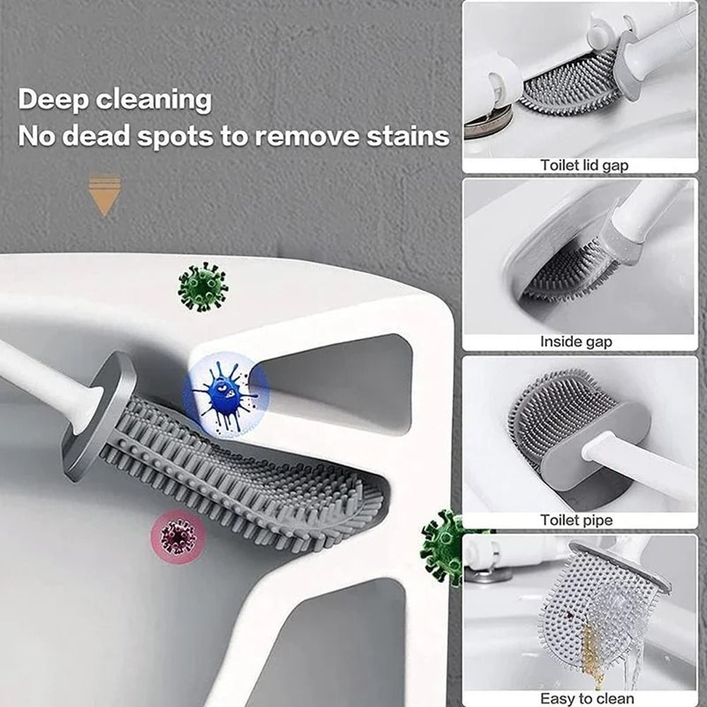 Hanging Silicone Toilet Brush With Quick Dry Holder And Long Handle Bathroom Cleaner 14