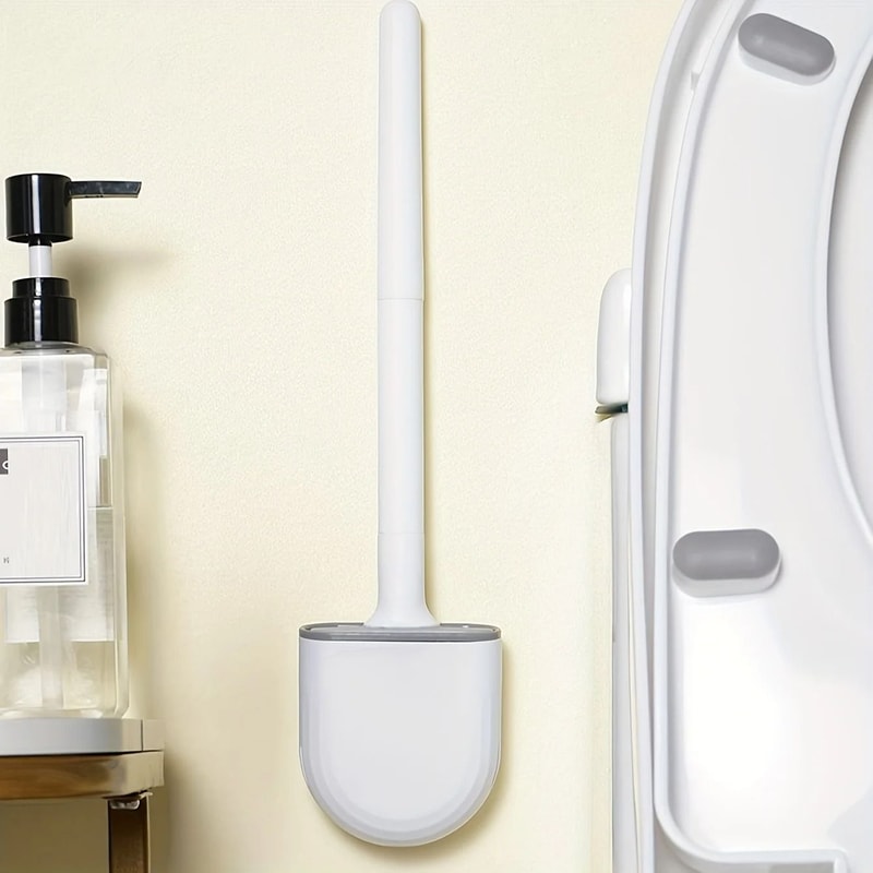 Hanging Silicone Toilet Brush With Quick Dry Holder And Long Handle Bathroom Cleaner 1