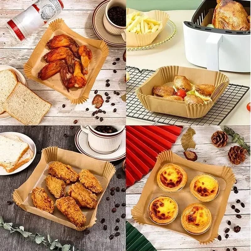 Disposable Air Fryer Paper Liners Nonstick Baking Paper Mats Square Or Round Oil Absorbing Cooking 13