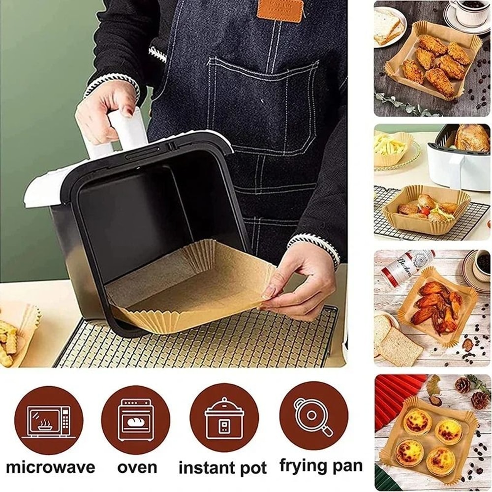 Disposable Air Fryer Paper Liners Nonstick Baking Paper Mats Square Or Round Oil Absorbing Cooking 9