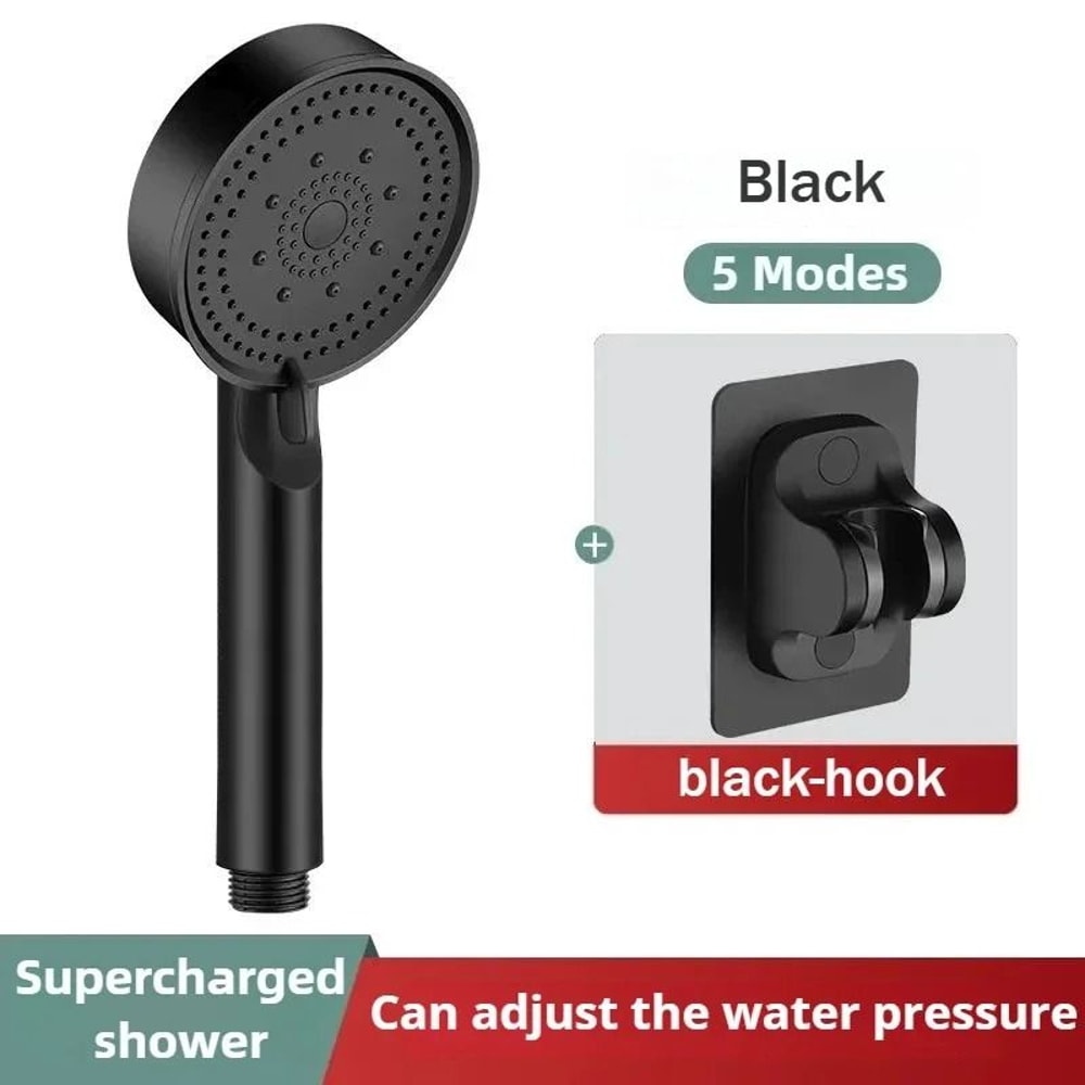 Black High Pressure Shower Head 5 Mode Adjustable Water Saving Massage Shower Head 7