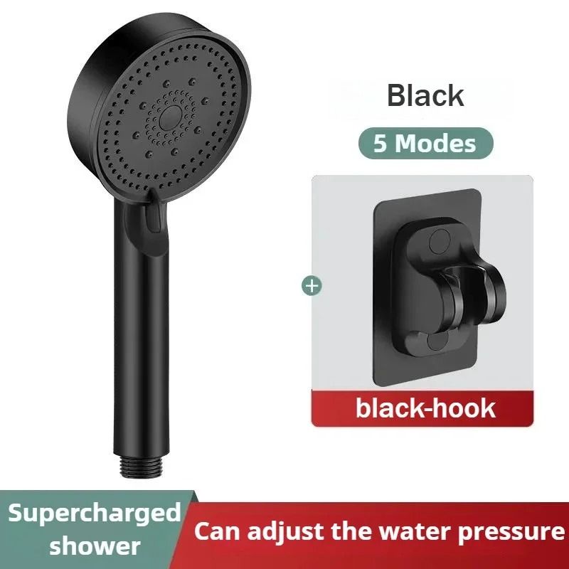 Black High Pressure Shower Head 5 Mode Adjustable Water Saving Massage Shower Head 7