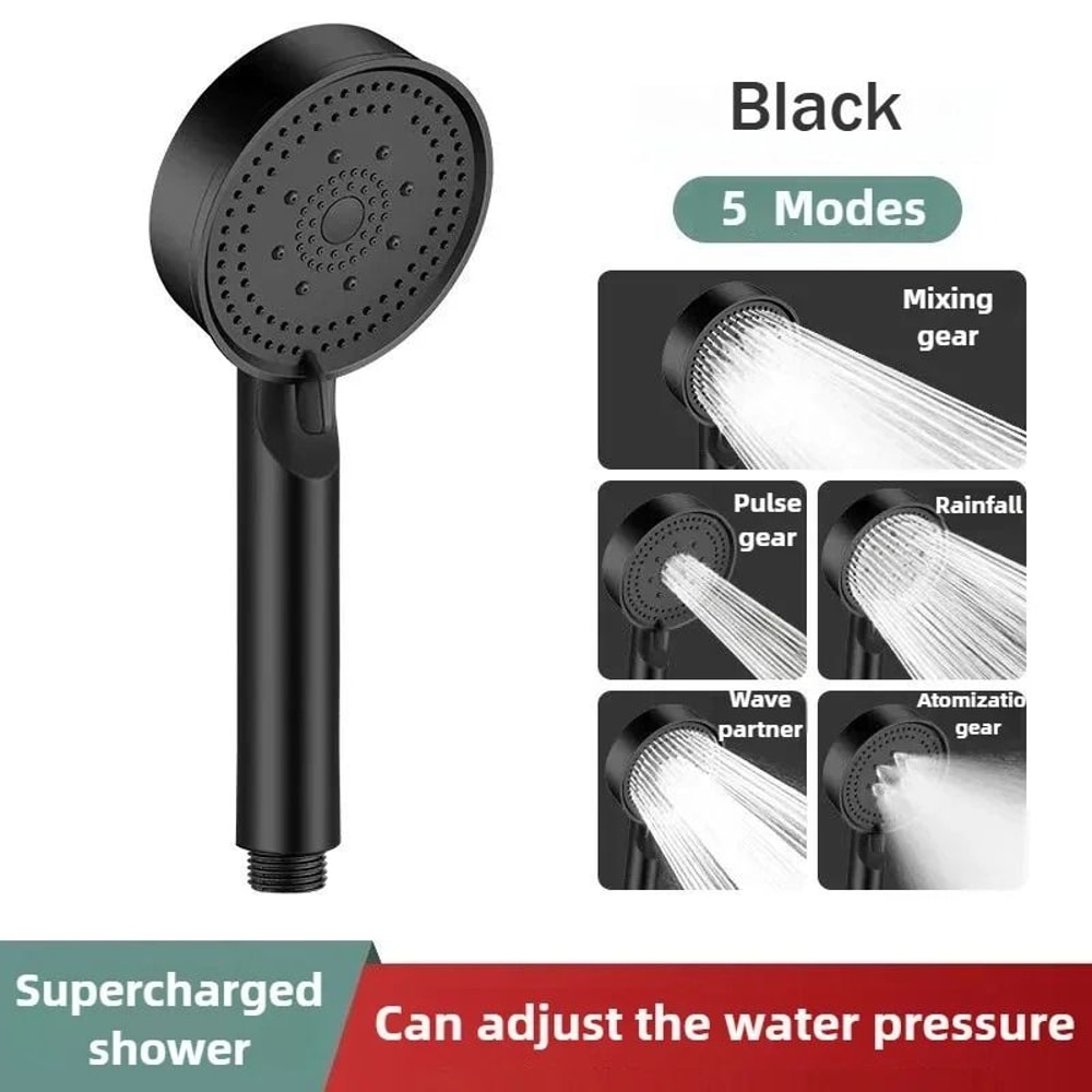 Black High Pressure Shower Head 5 Mode Adjustable Water Saving Massage Shower Head 2