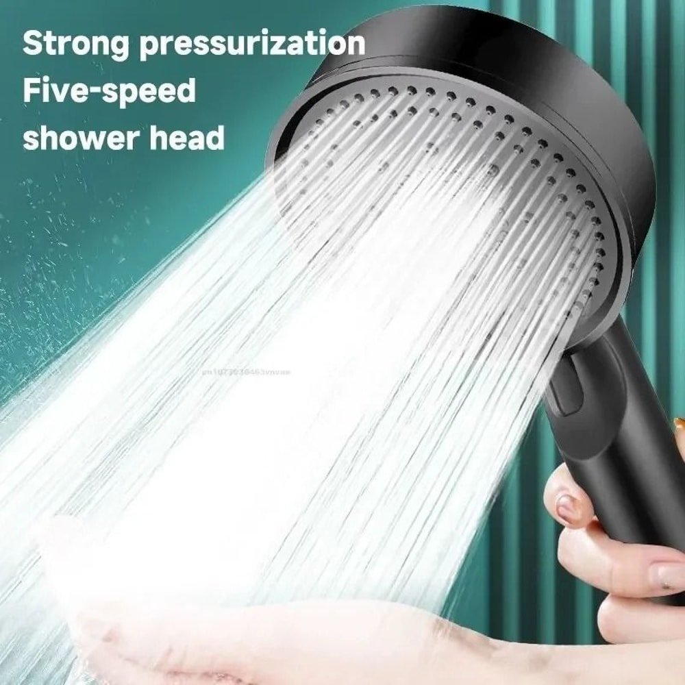 Black High Pressure Shower Head 5 Mode Adjustable Water Saving Massage Shower Head 12