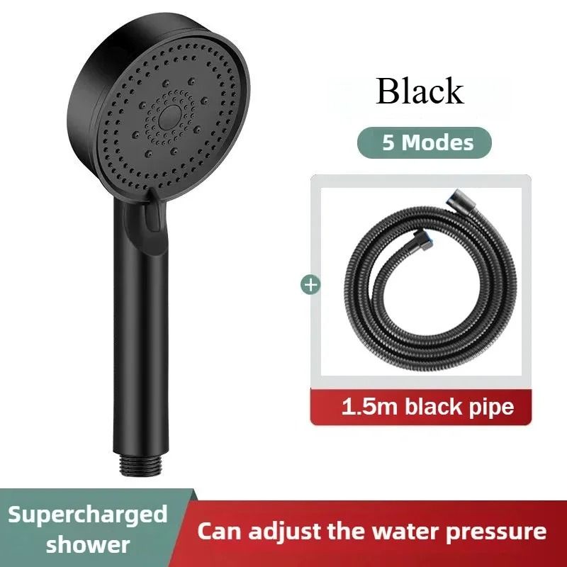 Black High Pressure Shower Head 5 Mode Adjustable Water Saving Massage Shower Head 5
