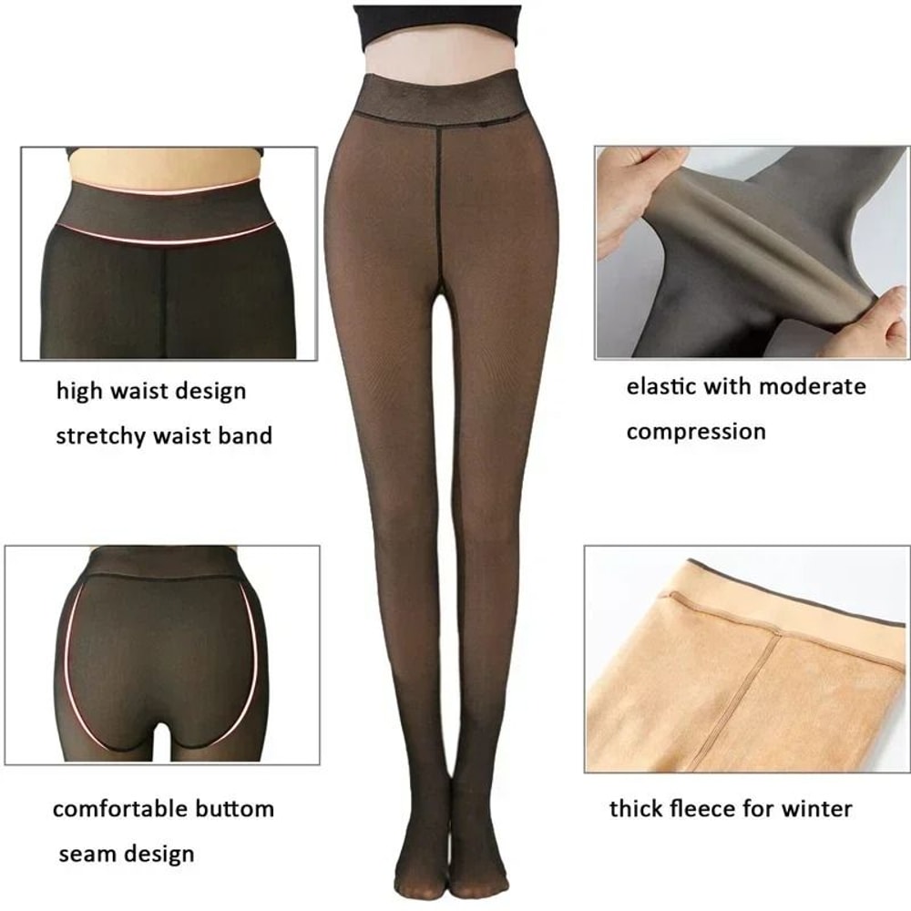 Fleece Lined Fake Translucent Tights Warm Skin Effect Winter Pantyhose 11