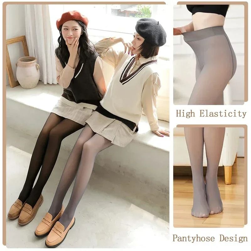 Fleece Lined Fake Translucent Tights Warm Skin Effect Winter Pantyhose 12