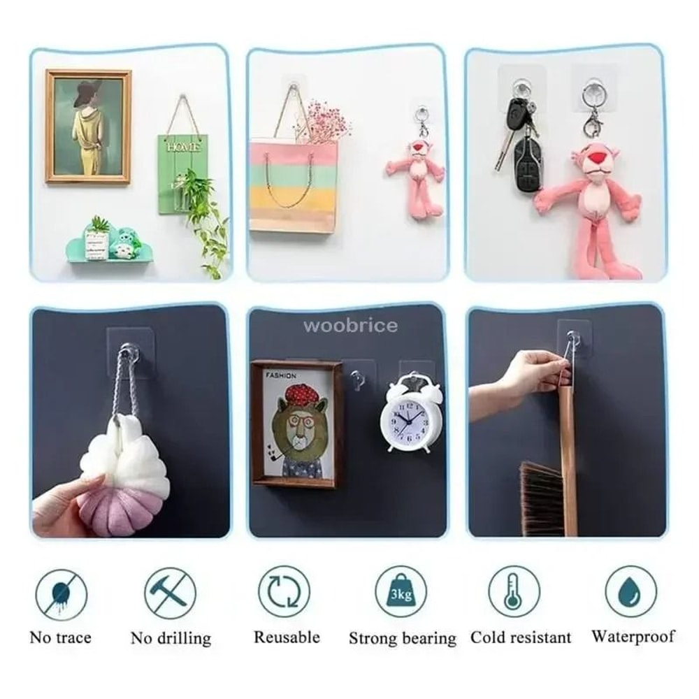 Strong Adhesive Wall Hooks No Drill Waterproof Sticky Hooks For Kitchen Bathroom 0