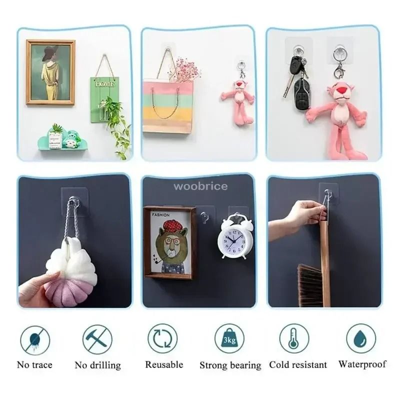 Strong Adhesive Wall Hooks No Drill Waterproof Sticky Hooks For Kitchen Bathroom 0