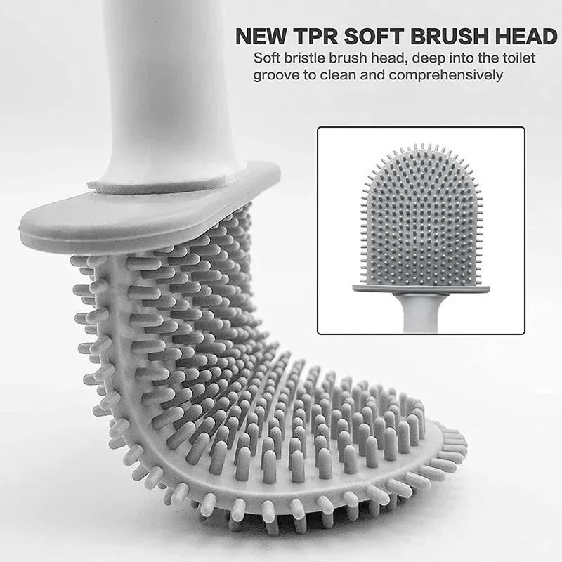 Silicone Toilet Brush And Holder Wall Mounted Quick Drying Deep Cleaning Brush 13