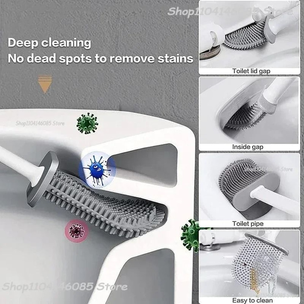 Silicone Toilet Brush And Holder Wall Mounted Quick Drying Deep Cleaning Brush 15