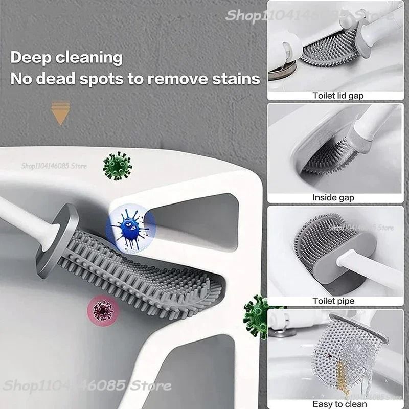 Silicone Toilet Brush And Holder Wall Mounted Quick Drying Deep Cleaning Brush 15
