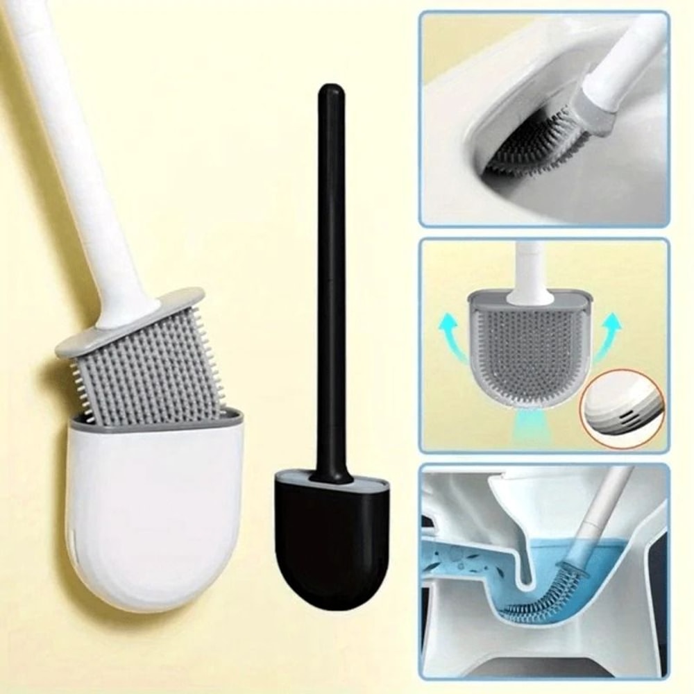Silicone Toilet Brush And Holder Wall Mounted Quick Drying Deep Cleaning Brush 0