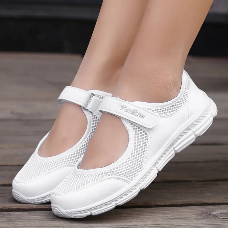 Women Breathable Sneakers Mesh Walking Shoes White Casual Vulcanized Work Shoes 6