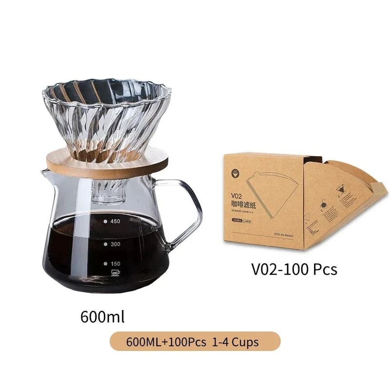 Pour Over Coffee Maker Set Glass Carafe With Reusable Glass Filter 300ml 600ml 3
