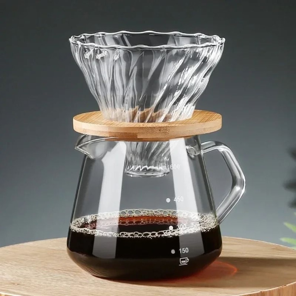 Pour Over Coffee Maker Set Glass Carafe With Reusable Glass Filter 300ml 600ml 0