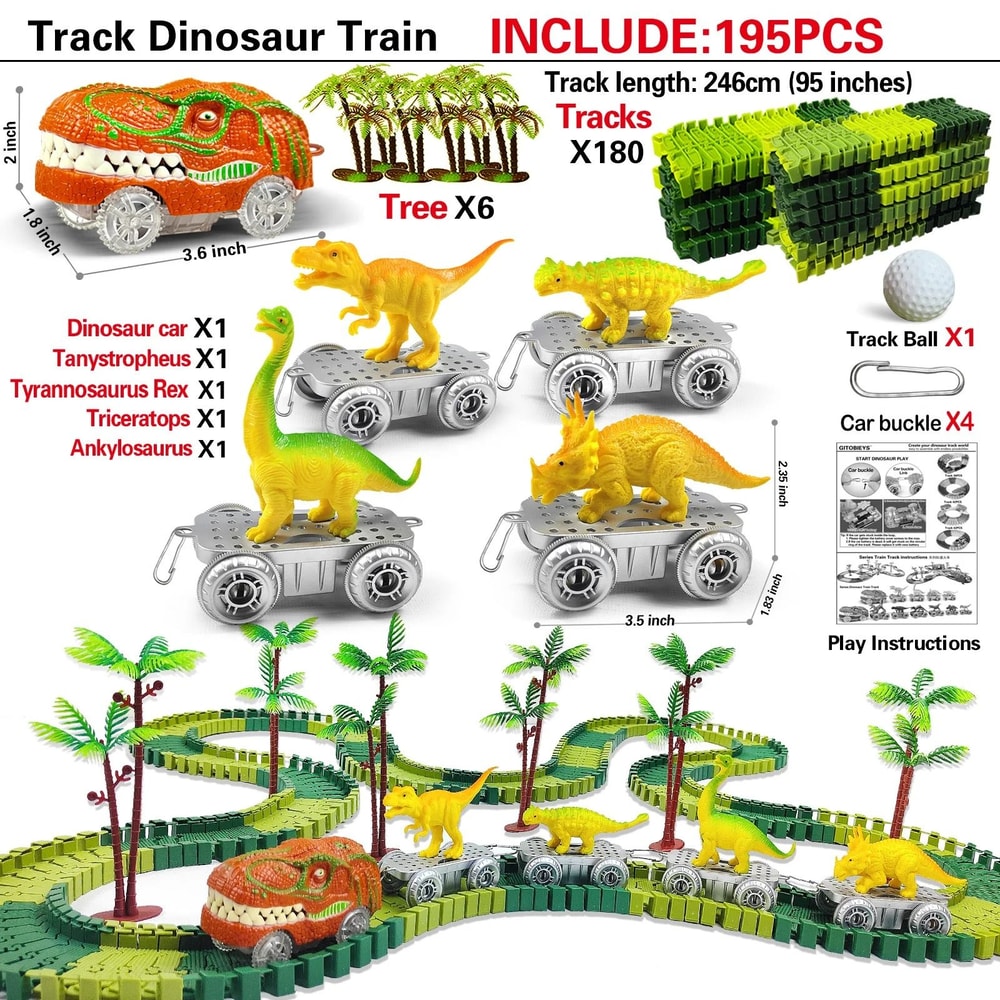 Magic Track Dinosaur Car Set Flexible Race Track Electric Toy Car With Lights 3
