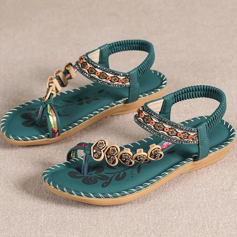 Boho Summer Sandals Womens Beach Flip Flops Low Heel Comfortable Shoes 9