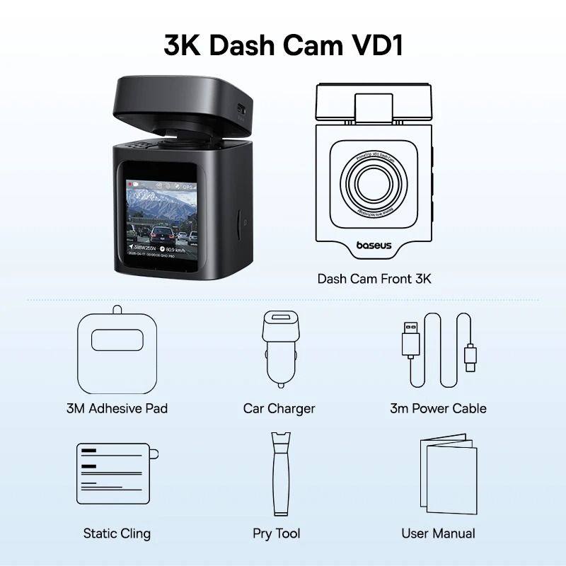 Baseus VD1 3K Dash Cam Front And Rear With GPS And 24H Parking Monitor 1